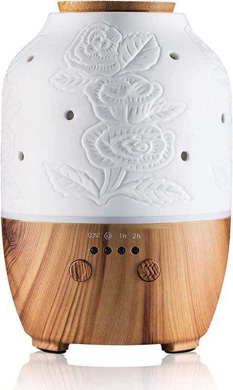 Photo 1 of Essential Oil Diffuser, White Ceramic Diffusers for Essential Oils, Oil Diffuser with 7 LED Color Changing Light and Auto-Off Safety Switch (New Pattern-04)
