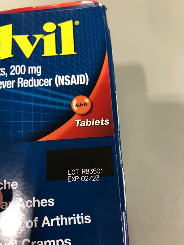 Photo 2 of Advil Pain Reliever and Fever Reducer, Pain Relief Medicine with Ibuprofen 200mg for Headache, Backache, Menstrual Pain and Joint Pain Relief - 100 Coated Tablets
BB 02 23 