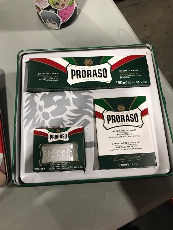 Photo 2 of  Proraso Shaving Kit for Men | Refreshing and Toning Pre-Shave Cream, Shaving Cream Tube and After Shave Balm in Vintage Gino Tin | All Skin Types
