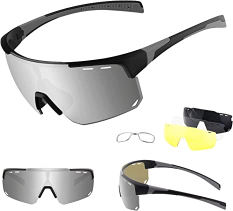 Photo 1 of Ukoly Polarized Sports Sunglasses with 4 Interchangeable Lenses, Cycling glasses Men Women, Baseball Running Sunglasses
