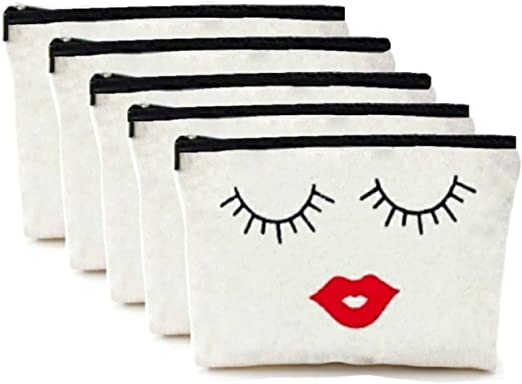 Photo 1 of 5 Pieces Cosmetic Bag Canvas Makeup Bag Pouch, Travel Toiletry Bag, Pen Pencil Pouch with Zipper | Heavy Duty | DIY Friendly ( 8 x 6.5 In)
