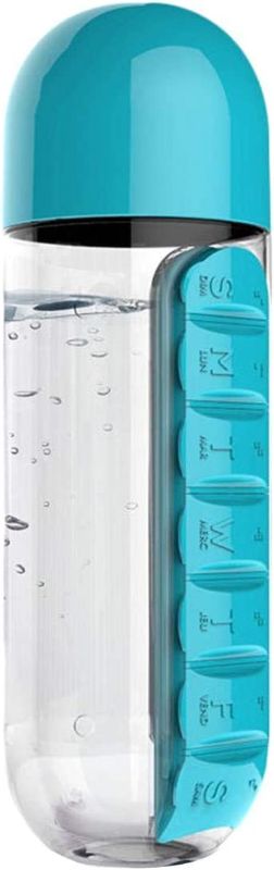 Photo 1 of Asobu Plastic In Style Water Bottle With Pill Organizer, Blue
