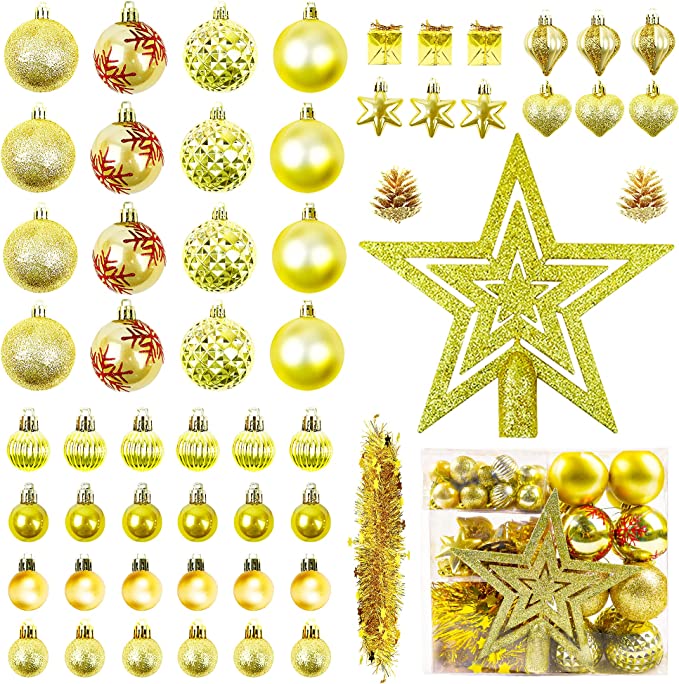 Photo 1 of Christmas Ball Ornaments Set, 56PCS Assorted Shatterproof Christmas Tree Decorations Ornaments Set, Decorative Christmas Decorations for Tree
