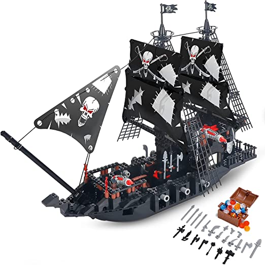 Photo 1 of BRICK STORY Black Pirate Ship Building Kit with 5 Mini Pirates Figures, Pirate Ships Toy Model Set for Teens and Adult, Creative Pirates Themed Gifts for Kids Boys Age 8 Years and Up, 809 Pcs
