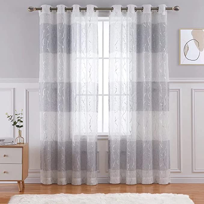 Photo 1 of CAROMIO Gray Sheer Curtains 84 Inch Length Silver Tree Branch Semi Sheer Curtain Window Curtain Grommet Curtain Panels 63 Inch Length for Bedroom Living Room, 52 X 84 Inch 2 Pack
