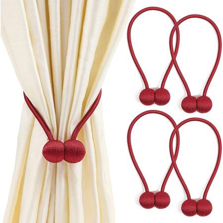 Photo 1 of 4-Pack Window Curtain Tiebacks Magnetic Hook, Decorative Rope Curtain Holdback Tie Backs Holders, Red, 19 Inch
