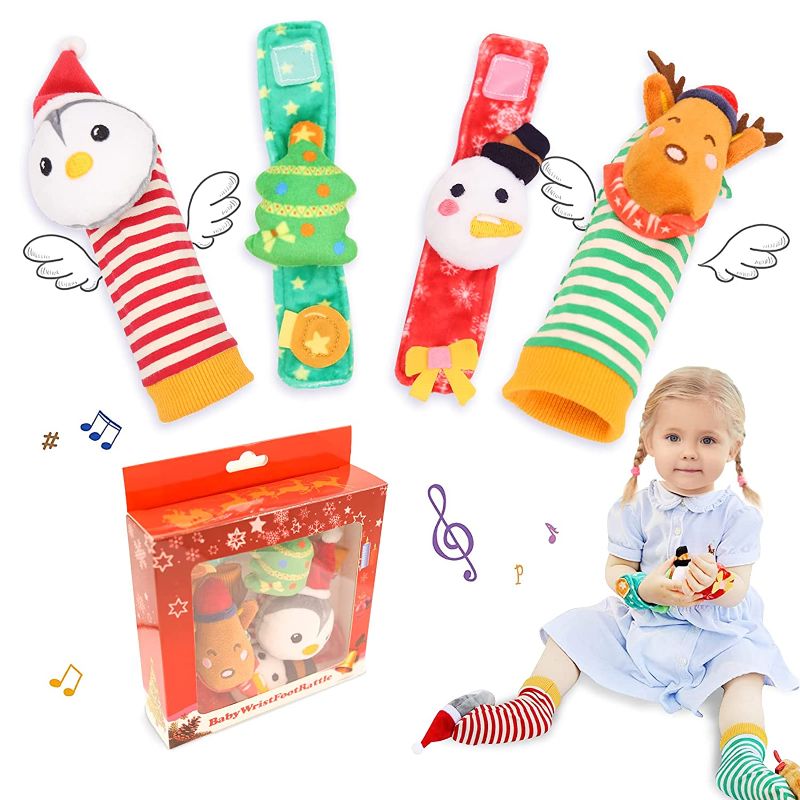 Photo 1 of Baby Wrist Rattle & Foot Finder Socks - Infant Developmental Sensory Toy for Boys and Girls from 0 to 6 Months Old - Cute Garden Bug Edition 4 Piece Set 