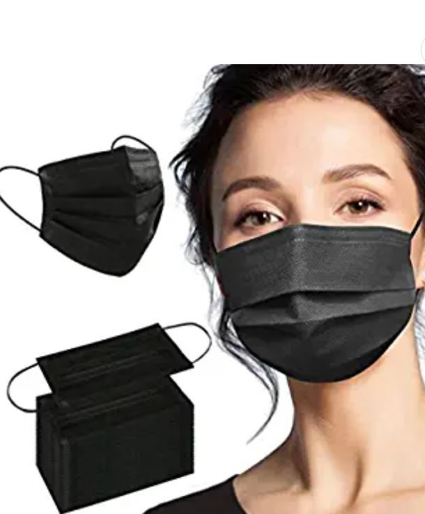 Photo 1 of ( 2 Pack)Face Mask 100PCS Adult Black Disposable Masks 3-Layer Filter Protection Breathable Dust Masks with Elastic Ear Loop for Men Women