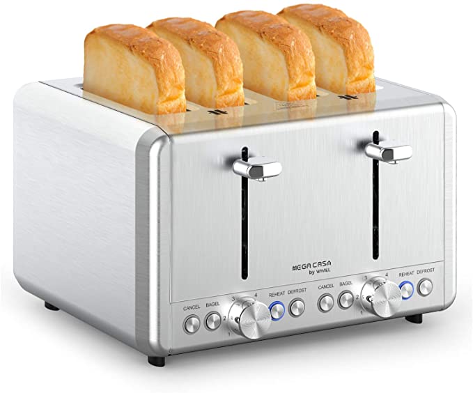 Photo 1 of 4 Slice Toaster,whall Stainless Steel ,Bagel/Defrost/Cancel Function with Dual Control Panels,Extra Wide Slots,Removable Crumb Tray,for Various Bread Types 1500W
