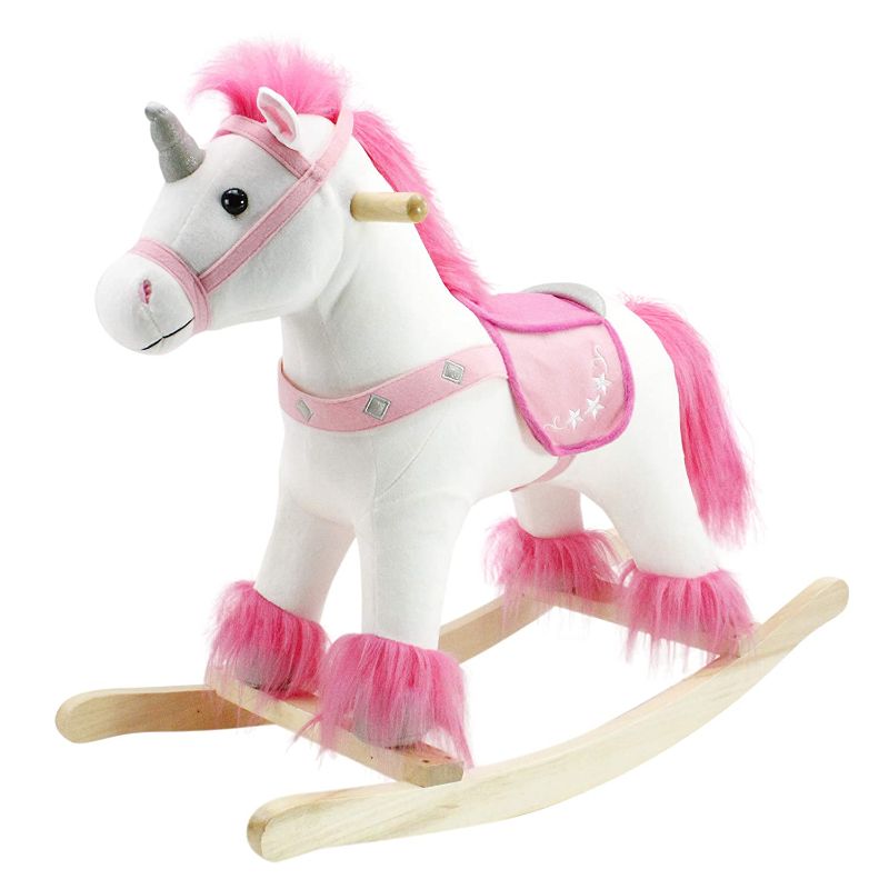 Photo 1 of Animal Adventure | Real Wood Ride-On Plush Rocker | White and Pink Unicorn | Perfect for Ages 3+
