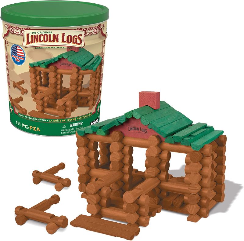 Photo 1 of Lincoln Logs –100th Anniversary Tin-111 Pieces-Real Wood Logs-Ages 3+ - Best Retro Building Gift Set for Boys/Girls - Creative Construction Engineering – Top Blocks Game Kit - Preschool Education Toy, Brown (854)
