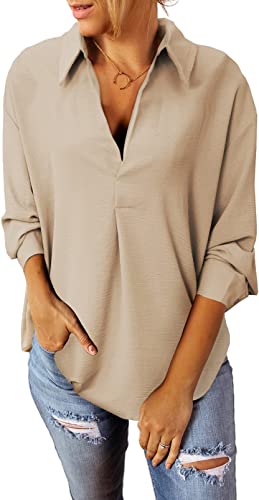 Photo 1 of Astylish Women Casual Solid Color V Neck Blouses 3/4 Roll Sleeve Shirts Loose Tunic Top (M)
