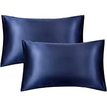 Photo 1 of Bedsure Satin Pillowcase for Hair and Skin Queen - Navy Silk Pillowcase 2 Pack 20x30 inches - Satin Pillow Cases Set of 2 with Envelope Closure