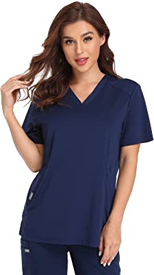 Photo 1 of COMENII Scrub Tops for Women, Two Pocket Sporty Quick-Dry Stretch V-Neck Workwear, Anti-Wrinkle Medical Scrubs for Women M 
