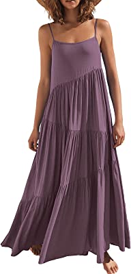 Photo 1 of ANRABESS Women’s Summer Casual Loose Sleeveless Spaghetti Strap Asymmetric Tiered Beach Maxi Long Dress Size L 
