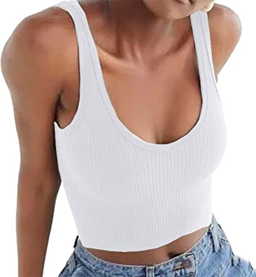 Photo 1 of Artfish Women's Sleeveless Shirt Ribbed Drawstring Side Ruched Scoop Neck Basic Crop Tank Top M 
