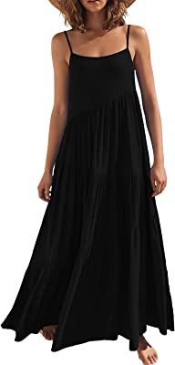 Photo 1 of ANRABESS Women’s Summer Casual Loose Sleeveless Spaghetti Strap Asymmetric Tiered Beach Maxi Long Dress Large 