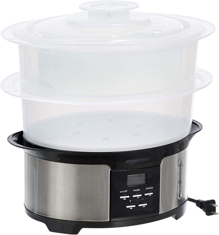 Photo 1 of Amazon Basics 8.5 Quart 2-Tiered Digital Food Steamer - Black & Stainless Steel
