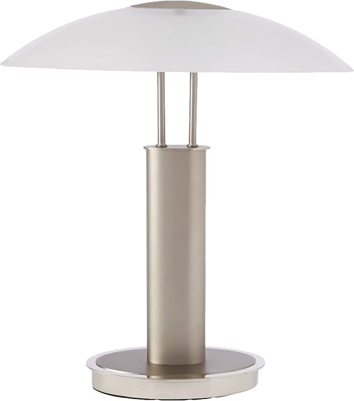 Photo 1 of Artiva USA Avalon 9476TCM Touch-switch Table Lamp, Frosted Canoe Glass Shade, Satin Nickel and Chrome Finish
