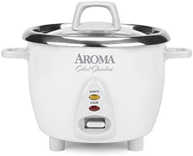 Photo 1 of Aroma Housewares Select Stainless Rice Cooker & Warmer with Uncoated Inner Pot, 6-Cup(cooked) / 1.4Qt, ARC-753SG, White