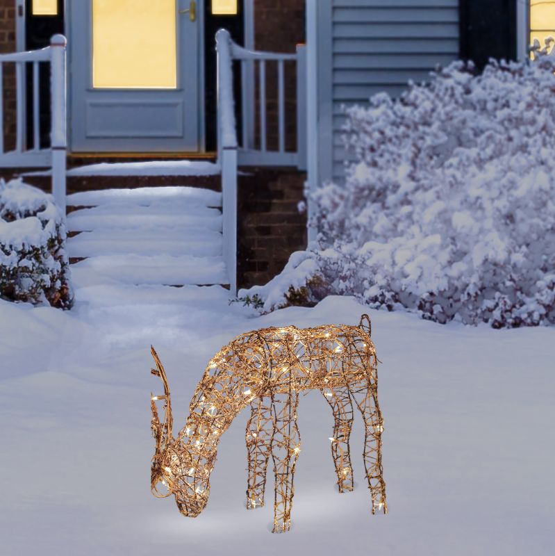 Photo 1 of Alpine Corporation Outdoor Grazing Rattan Reindeer with Halogen Lights