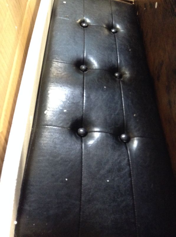 Photo 3 of Benjara Button Tufted Leatherette Shoe Bench with 2 Mesh Shelves, Brown and Black
