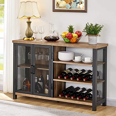 Photo 1 of BON AUGURE Industrial Bar Cabinet with Removable Wine Rack, Multi-Function Rustic Wine Cabinet for Liquor and Glasses, Farmhouse Liquor Cabinet Bar for Home (47 Inch, Vintage Oak)
