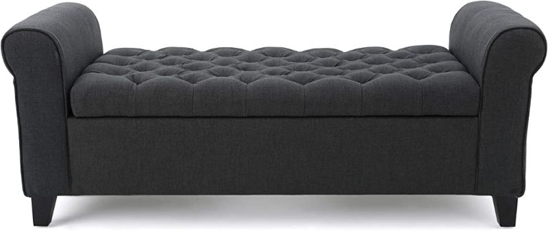 Photo 1 of Christopher Knight Home Keiko Fabric Armed Storage Bench, Dark Grey, 19.50”D x 50.00”W x 19.25”H
