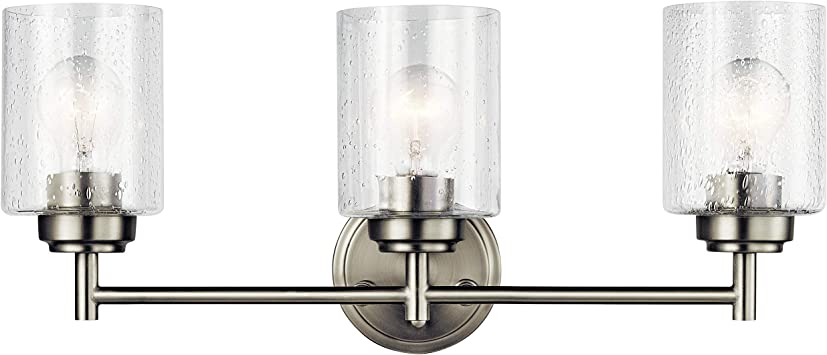 Photo 1 of KICHLER Winslow 21.5" 3 Light Vanity Light with Clear Seeded Glass in Brushed Nickel
