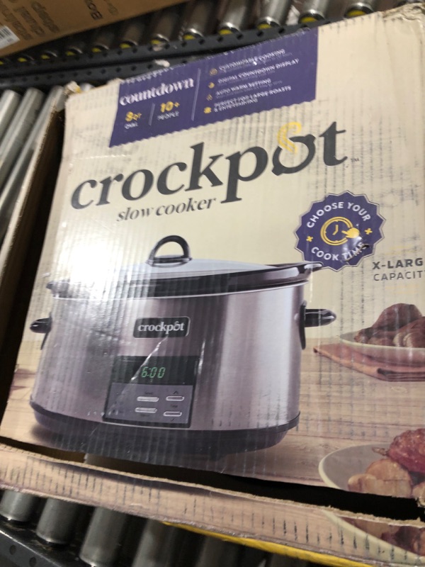 Photo 3 of Crockpot 8 Quart Slow Cooker with Auto Warm Setting and Cookbook, Black Stainless Steel
