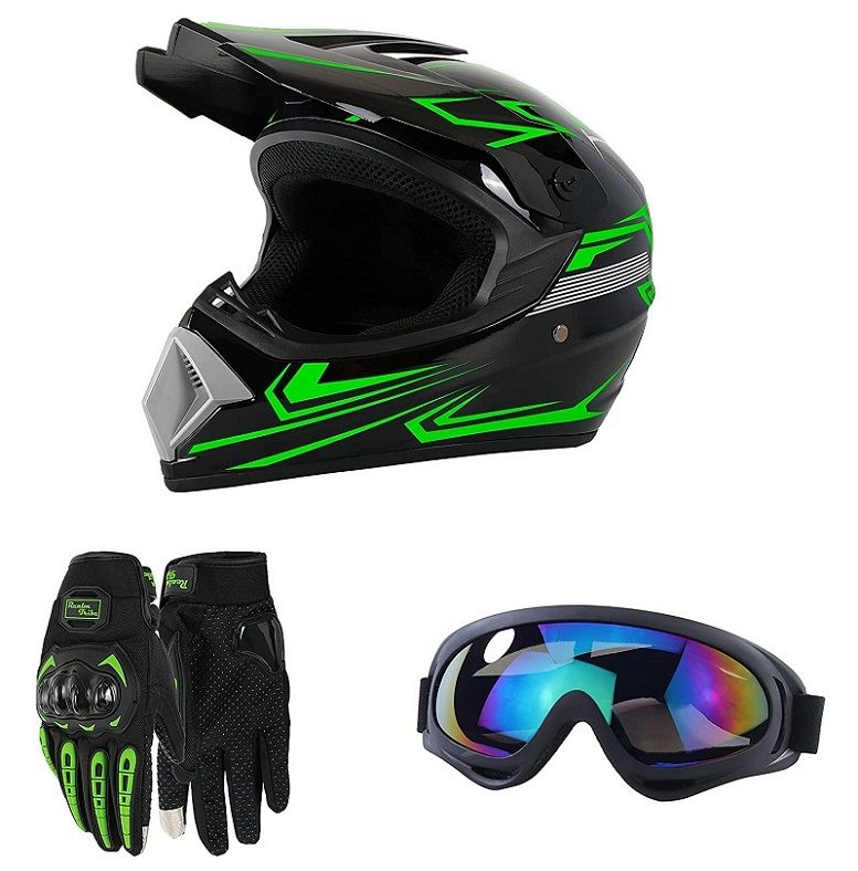 Photo 1 of New Motocross Fashion Full Face Helmet Set Adult Dirt Bike ATV Motorcycle Helmet DOT Approved (Including Touch Screen Gloves, Goggles) 3 Pcs Set--- xl
