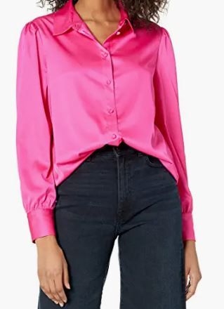 Photo 1 of  Long Sleeve Button Down Stretch Satin Shirt S
