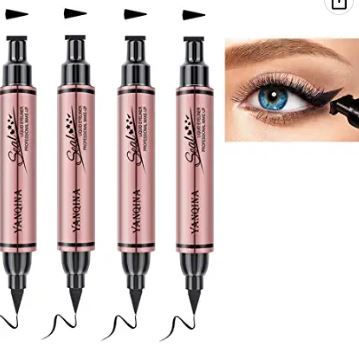 Photo 1 of Big Volume Cat Eye Liner Set - 4 PCS Dual Ended Winged Stamp and Liner Pen, Black Liquid Eye Makeup Tool for Women by “Linble”
