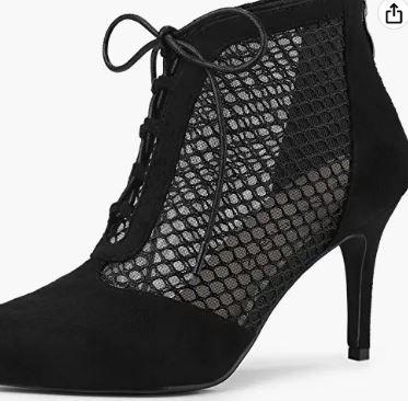 Photo 1 of Allegra K Women's Mesh Lace Up Stiletto Heels Ankle Boots
