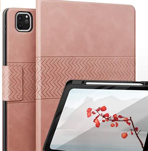 Photo 1 of auaua Case for iPad Pro 12.9'' 2021(5th Gen), 2020(4th Gen), 2018(3rd Generation) with Pencil Holder, Auto Sleep/Wake, Vegan Leather (Pink)
