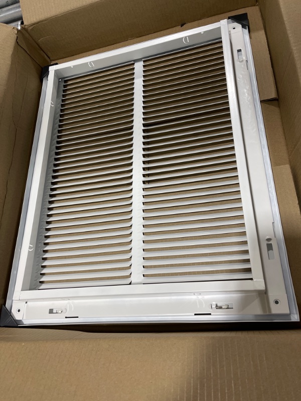 Photo 3 of 14" X 18" Steel Return Air Filter Grille for 1" Filter - Easy Plastic Tabs for Removable Face/Door - HVAC DUCT COVER - Flat Stamped Face -White [Outer Dimensions: 15.75w X 19.75h] White 14 X 18