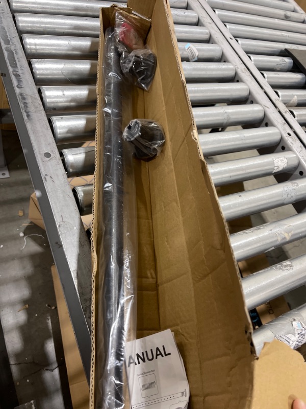 Photo 1 of Homease Curtain Tension Rod Adjustable 27.6"-43.7", Shower Spring Tension Rod with Triangle Holders, Non-Slip Rustproof for Bathroom Small Window Closet Cupboard RV, No Drilling/ Screw Install, Black 27.6-43.7 Inches