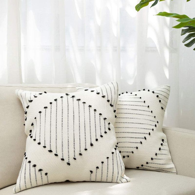 Photo 1 of blue page Set of 2 Boho Throw Pillow Covers Black and Cream White Pillow Covers 24x24 Oversized Diamond Decorative Pillow Covers, Modern Accent Farmhouse Cases, Neutral Pillow Covers for Couch Bed
