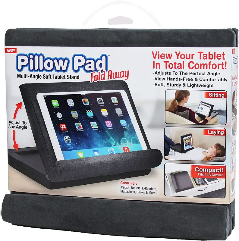 Photo 1 of Ontel Pillow Pad Fold Away Multi-Angle Soft Tablet Stand, Gray
