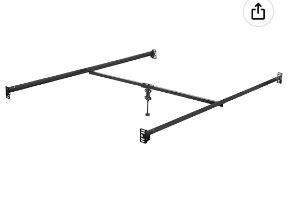 Photo 1 of  Bolt-on Metal Bed Rail System with Center Support Bar and Adjustable Height Leg, Queen, Black