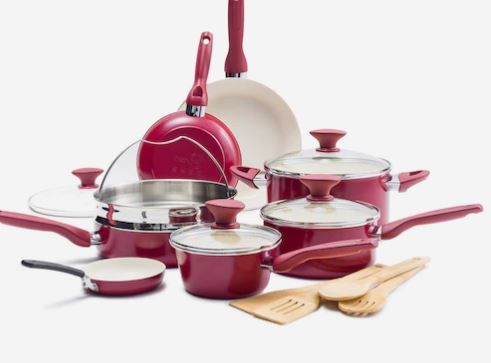 Photo 1 of (10 PIECE) Greenpan Ceramic Nonstick Cookware Set, Red
