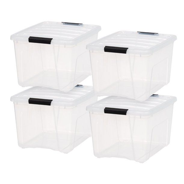 Photo 1 of (4 PACK) IRIS USA 40 Quart Plastic Storage Bin Tote Organizing Container with Durable Lid and Secure Latching Buckles, Stackable and Nestable, Clear with Black Buckle, Set of 4
