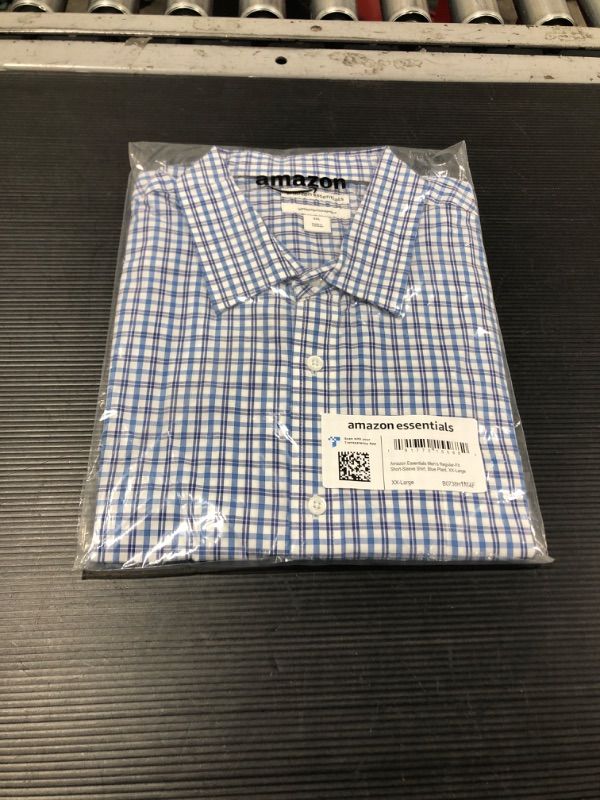 Photo 2 of Amazon Essentials Men's Regular-Fit Short-Sleeve Poplin Shirt X-Large Blue, Plaid
