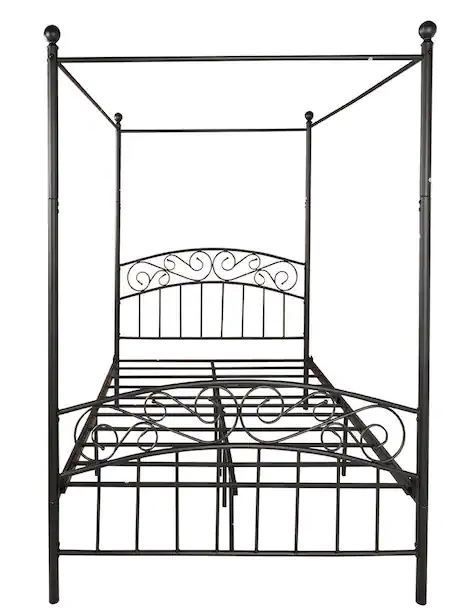 Photo 1 of 53.94 in. W Black Non-Upholstered Metal Frame Full European Style Headboard Canopy Bed FULL
