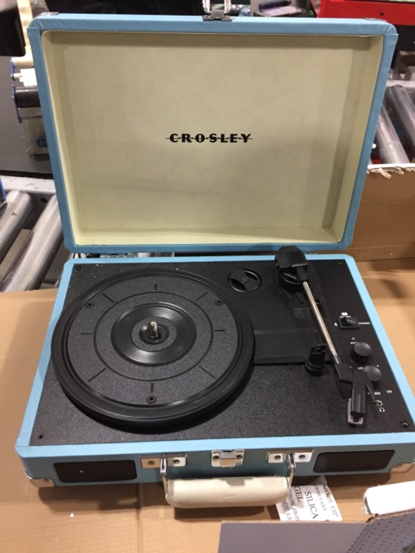 Photo 2 of Crosley CR8005F-TU Cruiser Plus Vintage 3-Speed Bluetooth in/Out Suitcase Vinyl Record Player Turntable, Turquoise/White Bluetooth In/Out Turquoise/White