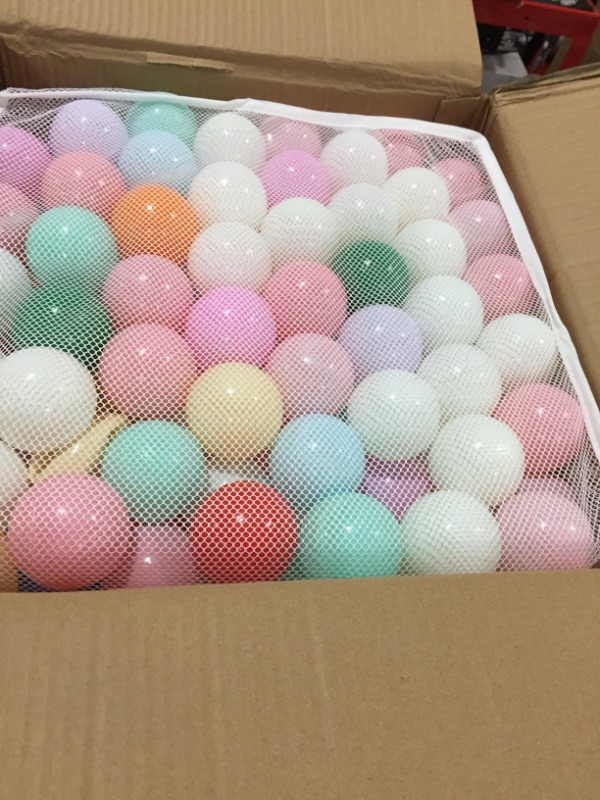 Photo 2 of Amazon Basics BPA Free Crush-Proof Plastic Ball Pit Balls with Storage Bag, Toddlers Kids 12+ Months, 6 Pastel Colors - Pack of 400 6 Pastel Colors 400 Balls