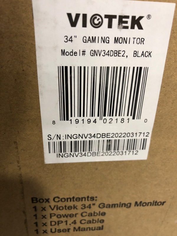 Photo 2 of Viotek GNV34DBE2 34-Inch UWQHD 144Hz Multimedia Gaming Monitor, Ultrawide 21:9 3440x1440p, Low Lag 1ms MPRT, FreeSync & G-Sync-Ready, HDR, 4000:1, 2X DP 2X HDMI 1x Audio Out (VESA) 34" 1440p 144hz 21:9 GNV34DBE2