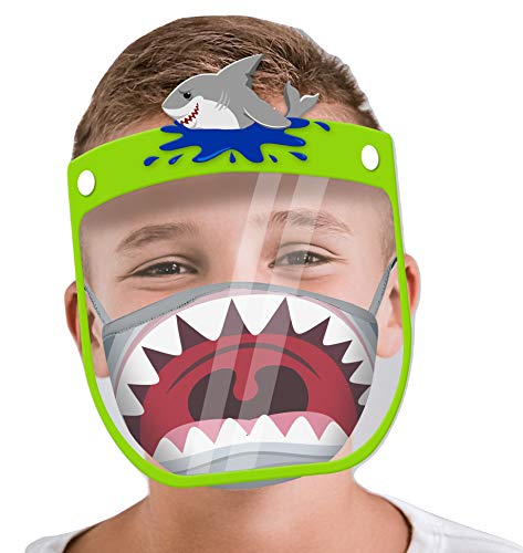 Photo 1 of ABG ACCESSORIES KIDS FACE SHIELD WITH MATCHING LITTLE BOYS REUSABLE FABRIC MASK, AGE 3-7, SHARK DESIGN
