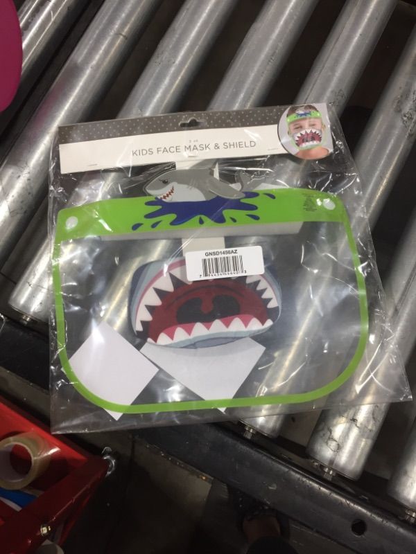 Photo 2 of ABG ACCESSORIES KIDS FACE SHIELD WITH MATCHING LITTLE BOYS REUSABLE FABRIC MASK, AGE 3-7, SHARK DESIGN
