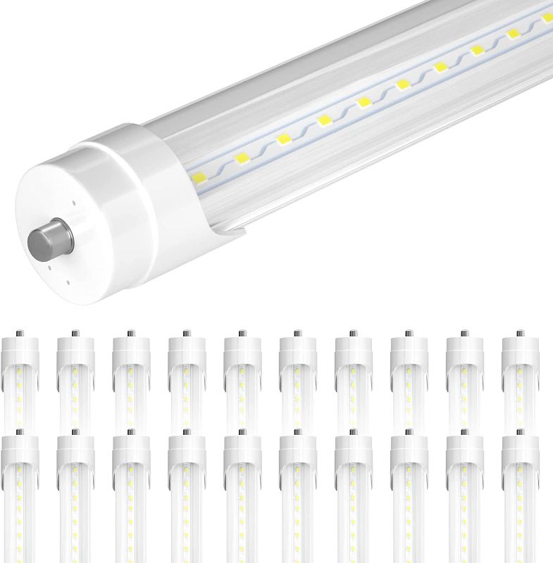 Photo 1 of 20-Pack 8ft Led Bulbs, 44w 6500K Daylight, Dual-end, Clear Cover, T8 T10 T12 Fluorescent Light Bulbs Replacement, Ballast Bypass Type B, FA8 Single Pin
